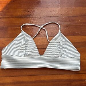 Source Unknown Striped Triangle Bikini Top in White and Light Gray